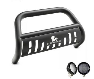 Black Horse Off Road - Bull Bar With Set of 5.3".Black Trim Rings LED Flood Lights-Black-2015-2025 Ford Transit-150|Black Horse Off Road - Image 10