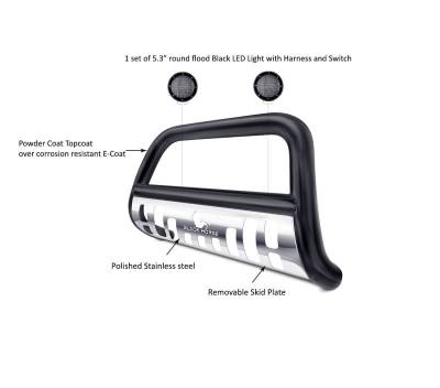 Black Horse Off Road - Bull Bar With Set of 5.3".Black Trim Rings LED Flood Lights-Black-2009-2010 Dodge Ram 1500/2011-2018 Ram 1500/2019-2020 Ram 1500 Classic|Black Horse Off Road - Image 3
