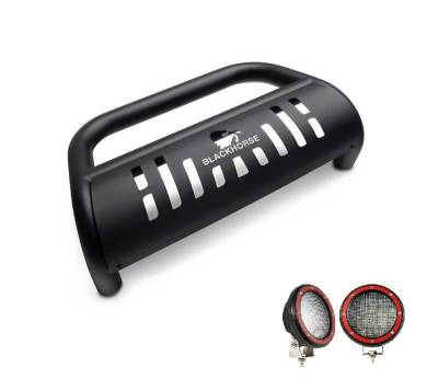 Black Horse Off Road - Bull Bar With Set of 5.3" Red Trim Rings LED Flood Lights-Black-2005-2015 Toyota Tacoma|Black Horse Off Road - Image 2