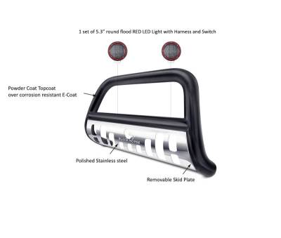 Black Horse Off Road - Bull Bar With Set of 5.3" Red Trim Rings LED Flood Lights-Black-2002-2005 Ford Explorer/2002-2005 Mercury Mountaineer|Black Horse Off Road - Image 3