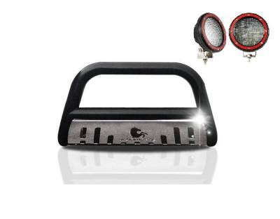 Black Horse Off Road - Bull Bar With Set of 5.3" Red Trim Rings LED Flood Lights-Black-2005-2015 Toyota Tacoma|Black Horse Off Road - Image 2