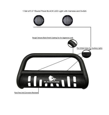 Black Horse Off Road - Bull Bar-T With Set of 5.3".Black Trim Rings LED Flood Lights-Textured Black-2007-2012 Hyundai Santa Fe|Black Horse Off Road - Image 5