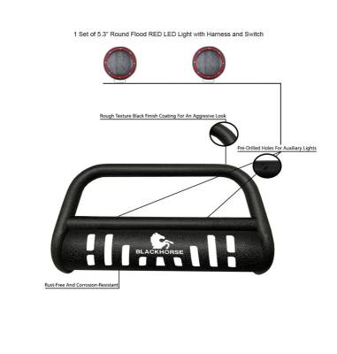 Black Horse Off Road - Bull Bar-T With Set of 5.3" Red Trim Rings LED Flood Lights-Textured Black-2007-2012 Hyundai Santa Fe|Black Horse Off Road - Image 5