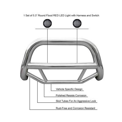 Black Horse Off Road - MAX Bull Bar With Set of 5.3".Black Trim Rings LED Flood Lights-Stainless Steel-2005-2015 Toyota Tacoma|Black Horse Off Road - Image 8