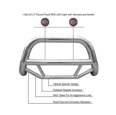 Black Horse Off Road - MAX Bull Bar With Set of 5.3" Red Trim Rings LED Flood Lights-Stainless Steel-2011-2013 Toyota Highlander|Black Horse Off Road - Image 5