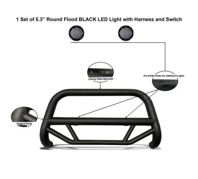 Black Horse Off Road - MAX T Bull Bar With Set of 5.3".Black Trim Rings LED Flood Lights-Textured Black-2021-2024 Ford Bronco Sport|Black Horse Off Road - Image 5