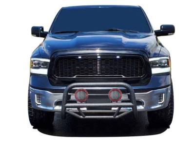 Black Horse Off Road - MAX T Bull Bar With Set of 5.3" Red Trim Rings LED Flood Lights-Textured Black-2009-2010 Dodge Ram 1500/2011-2018 Ram 1500/2019-2020 Ram 1500 Classic|Black Horse Off Road - Image 4