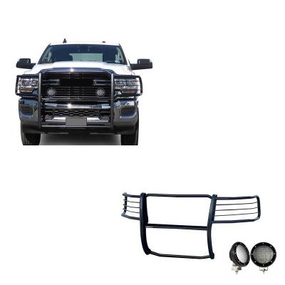 Grille Guard With Set of 5.3".Black Trim Rings LED Flood Lights-Black-2500/3500|Black Horse Off Road