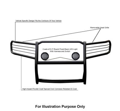 Black Horse Off Road - Grille Guard With Set of 5.3".Black Trim Rings LED Flood Lights-Black-2011-2021 Jeep Grand Cherokee|Black Horse Off Road - Image 10