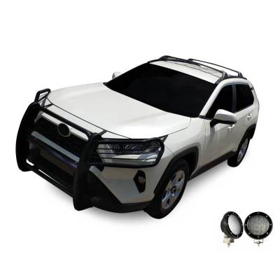 Black Horse Off Road - Grille Guard With Set of 5.3".Black Trim Rings LED Flood Lights-Black-2019-2024 Toyota RAV4|Black Horse Off Road - Image 6