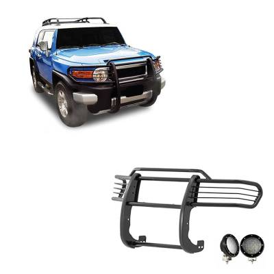 Grille Guard With Set of 5.3".Black Trim Rings LED Flood Lights-Black-2007-2014 Toyota FJ Cruiser|Black Horse Off Road