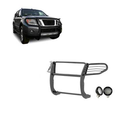 Grille Guard With Set of 5.3".Black Trim Rings LED Flood Lights-Black-Frontier/Pathfinder|Black Horse Off Road