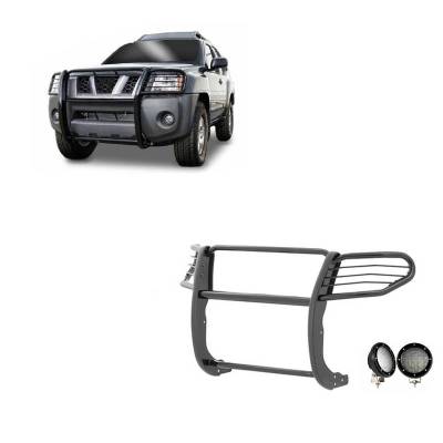 Black Horse Off Road - Grille Guard With Set of 5.3".Black Trim Rings LED Flood Lights-Black-2005-2015 Nissan Xterra|Black Horse Off Road - Image 2