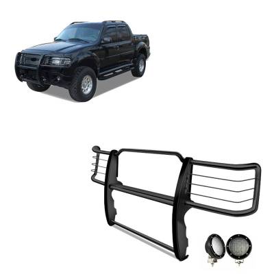 Grille Guard With Set of 5.3".Black Trim Rings LED Flood Lights-Black-Explorer/Mountaineer|Black Horse Off Road