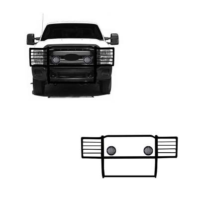 Grille Guard With Set of 5.3".Black Trim Rings LED Flood Lights-Black-F-250/F-350/F-450/F-550 SD|Black Horse Off Road