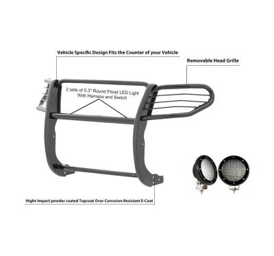 Black Horse Off Road - Grille Guard With Set of 5.3".Black Trim Rings LED Flood Lights-Black-2011-2015 Ford Explorer|Black Horse Off Road - Image 2