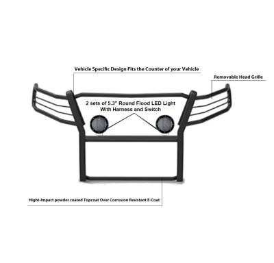 Black Horse Off Road - Grille Guard With Set of 5.3".Black Trim Rings LED Flood Lights-Black-Colorado/Canyon|Black Horse Off Road - Image 3