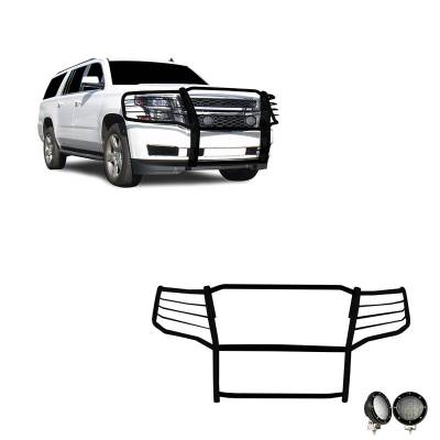 Grille Guard With Set of 5.3".Black Trim Rings LED Flood Lights-Black-Suburban /Tahoe|Black Horse Off Road