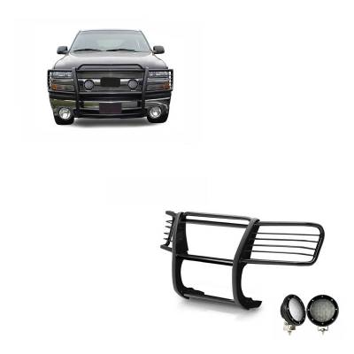 Grille Guard With Set of 5.3".Black Trim Rings LED Flood Lights-Black-Silverado 1500/Suburban 1500/Tahoe/Yukon/Yukon XL 1500|Black Horse Off Road