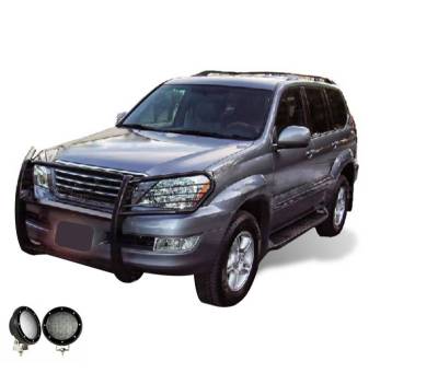 Black Horse Off Road - Grille Guard With Set of 5.3".Black Trim Rings LED Flood Lights-Black-GX470/4Runner|Black Horse Off Road - Image 2