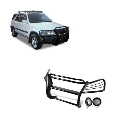 Grille Guard With Set of 5.3".Black Trim Rings LED Flood Lights-Black-1997-2001 Honda CR-V|Black Horse Off Road