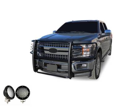 Black Horse Off Road - Grille Guard With Set of 5.3".Black Trim Rings LED Flood Lights-Black-2015-2024 Ford F-150|Black Horse Off Road - Image 6