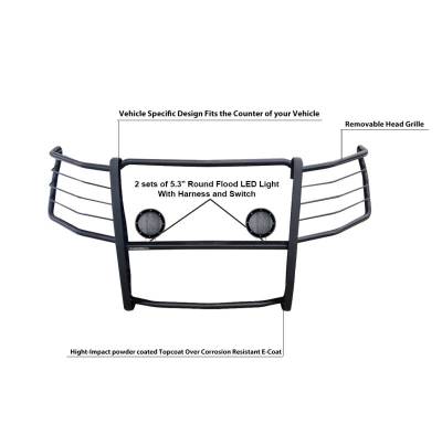 Black Horse Off Road - Grille Guard With Set of 5.3".Black Trim Rings LED Flood Lights-Black-2015-2024 Ford F-150|Black Horse Off Road - Image 10