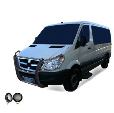 Black Horse Off Road - Grille Guard With Set of 5.3".Black Trim Rings LED Flood Lights-Stainless Steel-Dodge,Mercedes and Freightliner Sprinter|Black Horse Off Road - Image 2