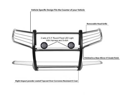 Black Horse Off Road - Grille Guard With Set of 5.3".Black Trim Rings LED Flood Lights-Stainless Steel-Dodge,Mercedes and Freightliner Sprinter|Black Horse Off Road - Image 6