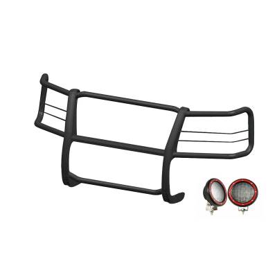 Grille Guard With Set of 5.3" Red Trim Rings LED Flood Lights-Black-2015-2024 Chevrolet Express Passenger|Black Horse Off Road