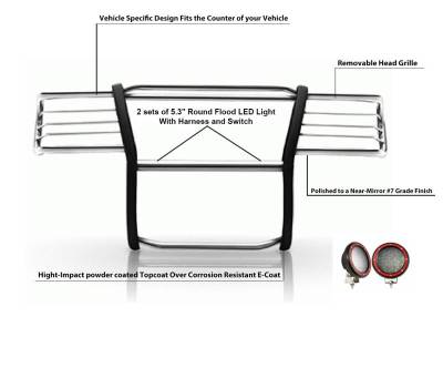 Black Horse Off Road - Grille Guard With Set of 5.3" Red Trim Rings LED Flood Lights-Stainless Steel-Silverado 1500/Suburban 1500/Tahoe/Yukon/Yukon XL 1500|Black Horse Off Road - Image 3
