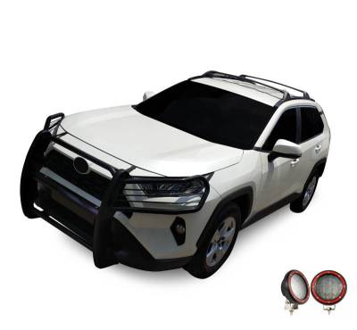 Black Horse Off Road - Grille Guard With Set of 5.3" Red Trim Rings LED Flood Lights-Black-2019-2024 Toyota RAV4|Black Horse Off Road - Image 16