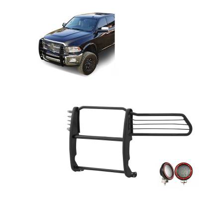 Grille Guard With Set of 5.3" Red Trim Rings LED Flood Lights-Black-2500/3500|Black Horse Off Road