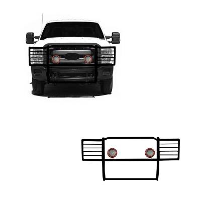 Grille Guard With Set of 5.3" Red Trim Rings LED Flood Lights-Black-F-250/F-350/F-450/F-550 SD|Black Horse Off Road