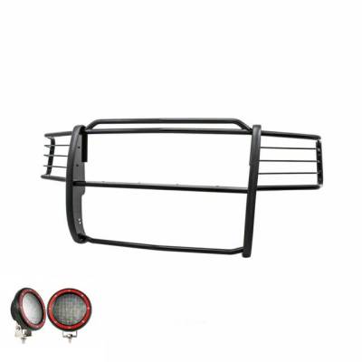 Grille Guard With Set of 5.3" Red Trim Rings LED Flood Lights-Black-Ranger Edge/Ranger|Black Horse Off Road