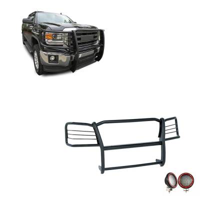 Grille Guard With Set of 5.3" Red Trim Rings LED Flood Lights-Black-Sierra 1500 Limited/Sierra 1500|Black Horse Off Road