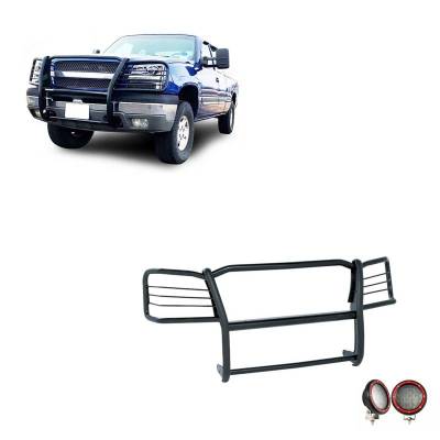 Grille Guard With Set of 5.3" Red Trim Rings LED Flood Lights-Black-Silverado 1500/Silverado 1500 HD Classic|Black Horse Off Road