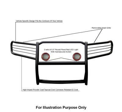 Black Horse Off Road - Grille Guard With Set of 5.3" Red Trim Rings LED Flood Lights-Black-2009-2015 Honda Pilot|Black Horse Off Road - Image 6