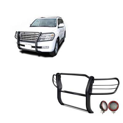 Grille Guard With Set of 5.3" Red Trim Rings LED Flood Lights-Black-1998-2007 Toyota Land Cruiser|Black Horse Off Road