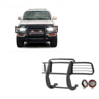 Grille Guard With Set of 5.3" Red Trim Rings LED Flood Lights-Black-4Runner/Tacoma|Black Horse Off Road