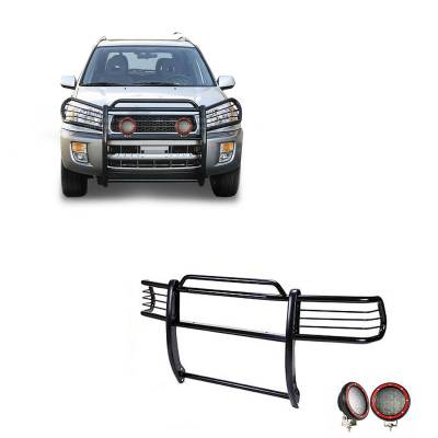 Grille Guard With Set of 5.3" Red Trim Rings LED Flood Lights-Black-2001-2005 Toyota RAV4|Black Horse Off Road