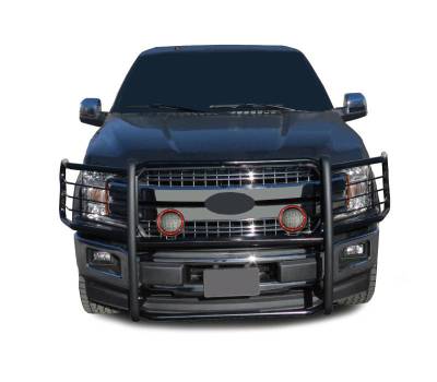 Black Horse Off Road - Grille Guard With Set of 5.3" Red Trim Rings LED Flood Lights-Black-2015-2024 Ford F-150|Black Horse Off Road - Image 4