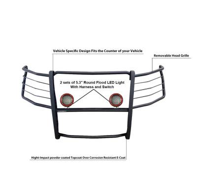 Black Horse Off Road - Grille Guard With Set of 5.3" Red Trim Rings LED Flood Lights-Black-2015-2024 Ford F-150|Black Horse Off Road - Image 10