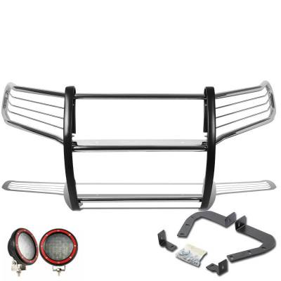 Black Horse Off Road - Grille Guard With Set of 5.3" Red Trim Rings LED Flood Lights-Stainless Steel-2005-2015 Toyota Tacoma|Black Horse Off Road - Image 4
