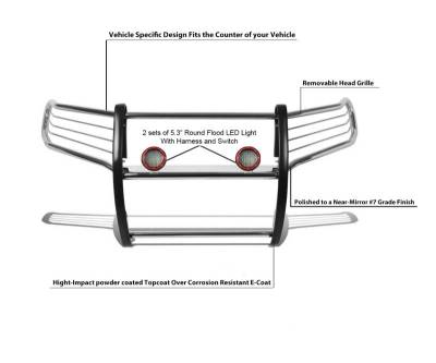 Black Horse Off Road - Grille Guard With Set of 5.3" Red Trim Rings LED Flood Lights-Stainless Steel-2005-2015 Toyota Tacoma|Black Horse Off Road - Image 5