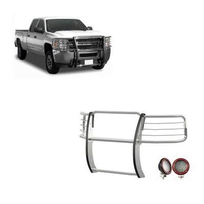 Grille Guard With Set of 5.3" Red Trim Rings LED Flood Lights-Stainless Steel-2014-2018 Chevrolet Silverado 1500|Black Horse Off Road