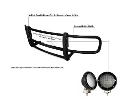 Black Horse Off Road - SPARTAN Grille Guard With Set of 5.3".Black Trim Rings LED Flood Lights-Black-Dodge,Mercedes and Freightliner Sprinter|Black Horse Off Road - Image 26