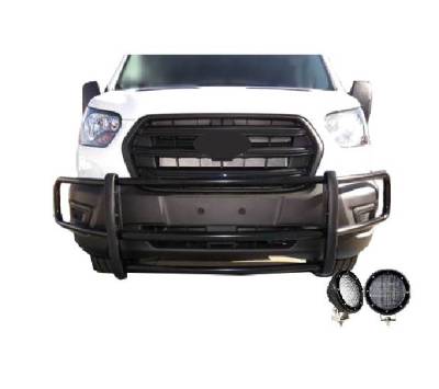 Black Horse Off Road - SPARTAN Grille Guard With Set of 5.3" Black Trim Rings LED Flood Lights-Black-2020-2025 Ford Transit-350 HD 2WD Full Size-Ford Transit-350 2WD Full Size-Ford Transit-250 2WD Full Size-Ford Transit-150 2WD Full Size|Black Horse Off Road - Image 10