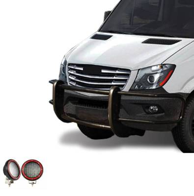 Black Horse Off Road - SPARTAN Grille Guard With Set of 5.3" Red Trim Rings LED Flood Lights-Black-Dodge,Mercedes and Freightliner Sprinter|Black Horse Off Road - Image 4