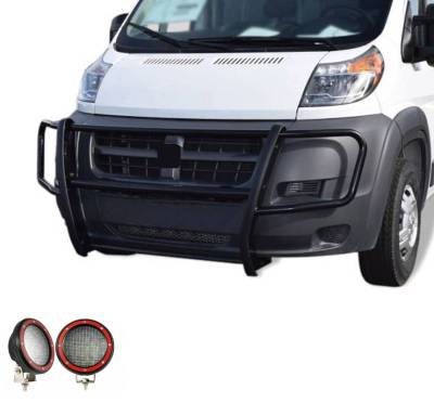 Black Horse Off Road - SPARTAN Grille Guard With Set of 5.3" Red Trim Rings LED Flood Lights-Black-Dodge,Mercedes and Freightliner Sprinter|Black Horse Off Road - Image 6